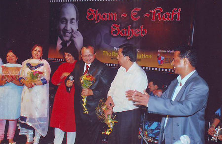 Mr Javed Badayuni with guests at the Shaam E Rafi Saheb Musical Evening