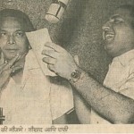 Mohd Rafi with Naushad during recording the song "Tu Ganga ki Mauj Mein" for the film Baiju Bawra