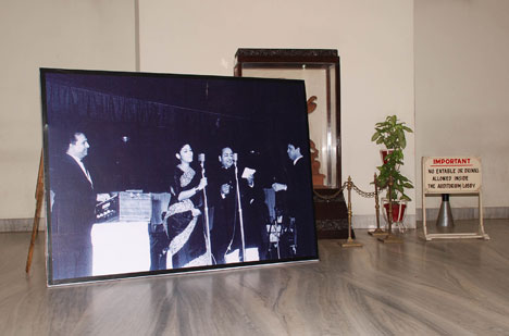 Poster of Rafi Saab performing during a live show with Shankar Jaikishan and Sharda displayed at the Lobby for all to see